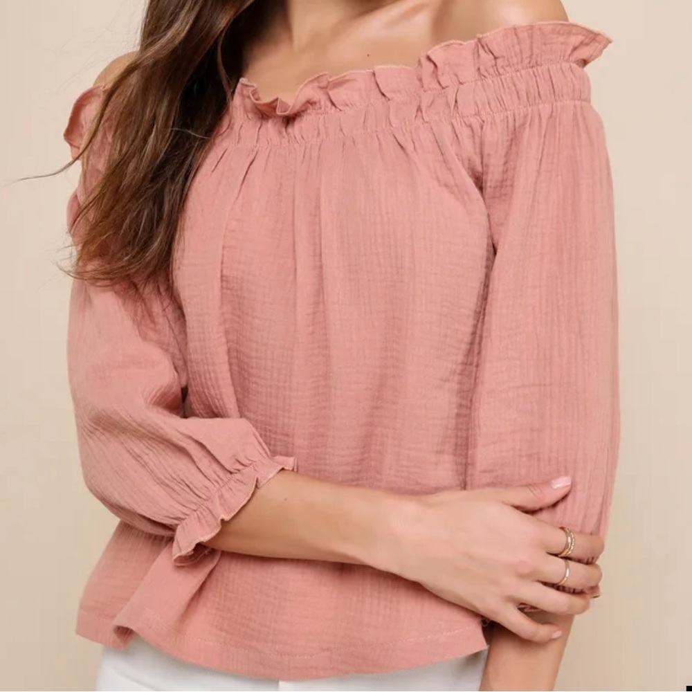 Lulu's Pink Smocked Ruffled Blouse 3/4 Sleeve